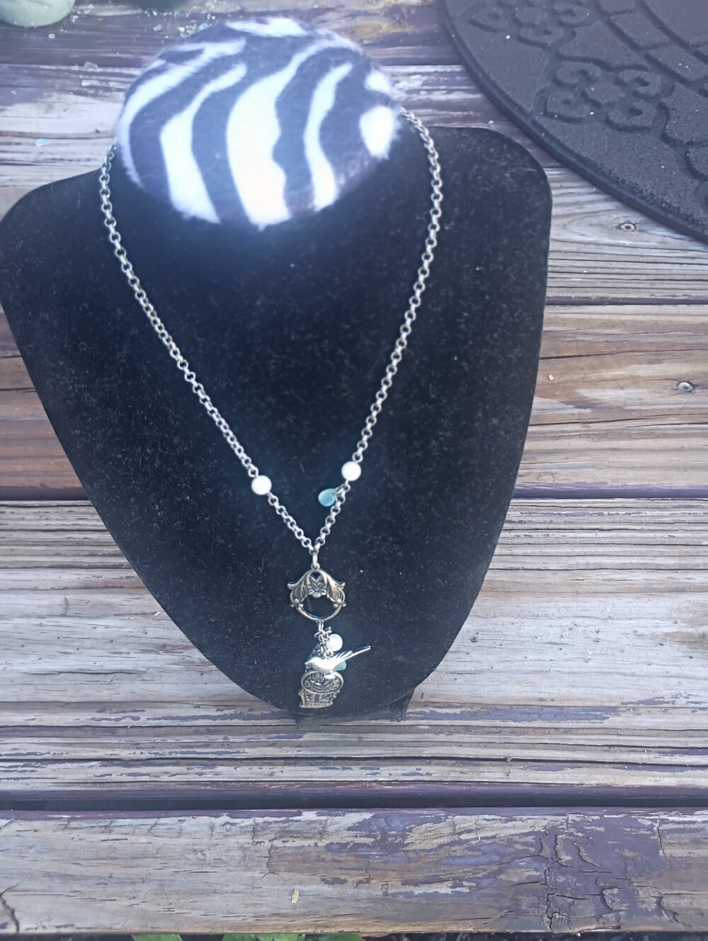 Silver Tone Bird  & Other Beautiful Pendants Necklace - Pearl Accent